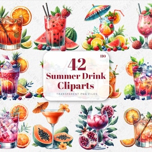 Cocktail Clipart, Summer Cocktails PNG, Cocktail Graphics, Alcohol Clipart, Watercolor Cocktail, Signature Cocktail, Summer Cocktail