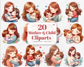 Aquarell Mutter und Kind Clipart, niedliche PNG Grafiken (digitaler Download)