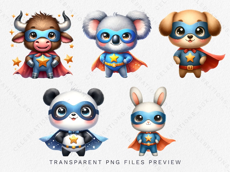 Watercolor Cute Superhero Animal Clipart, Kawaii Hero Animal, Baby ...