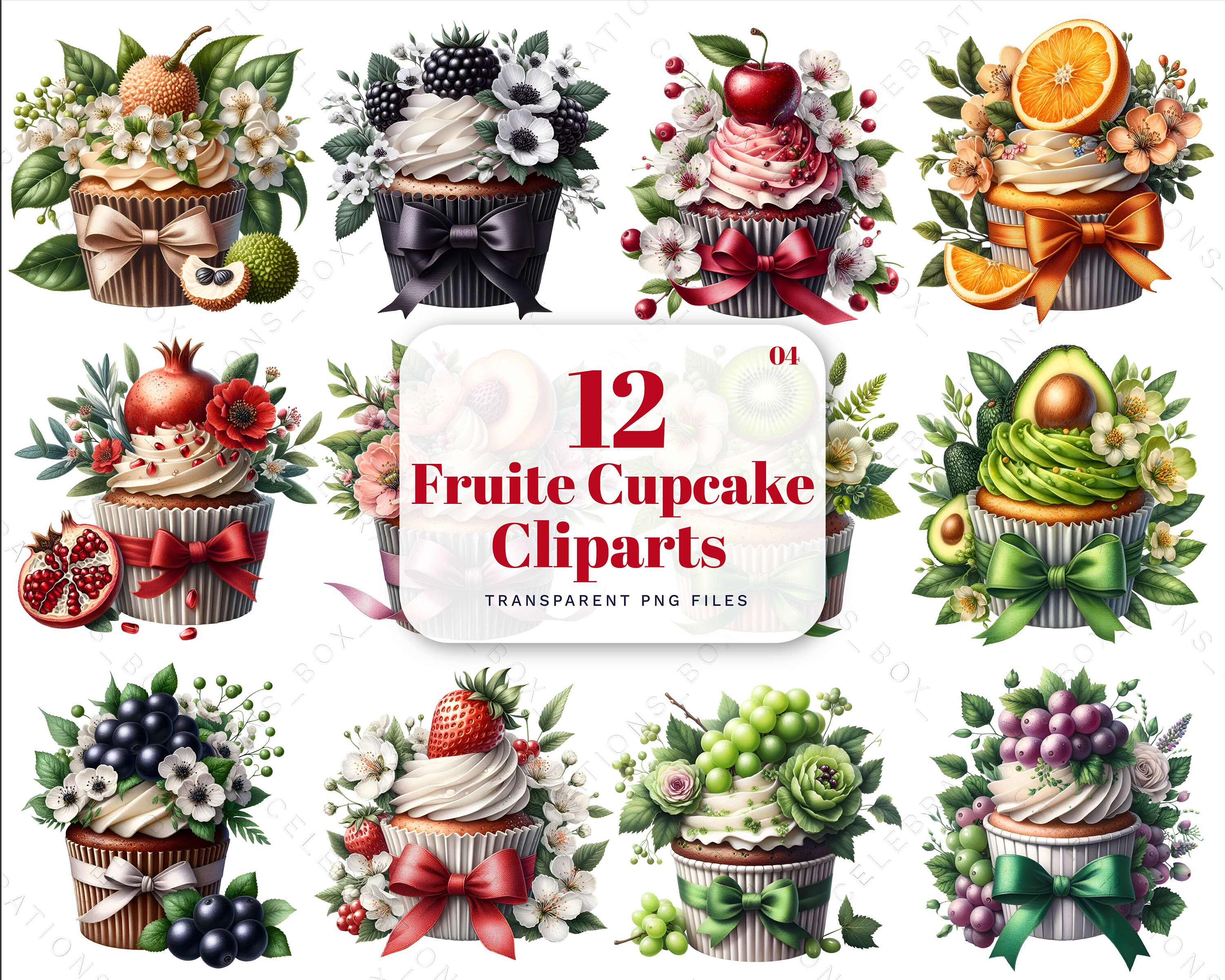 Watercolor Cupcakes Clipart, Sweet Fruit Cupcake PNG, Cute Birthday ...