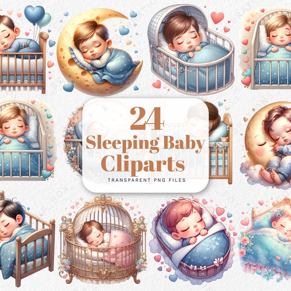 Sleeping Baby in Cradle Clipart Watercolor Sleep Baby Shower First Birthday Printable Sleepy Baby PNG for Paper Craft Junk Journal Stickers