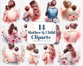 Aquarell Mutter und Kind Clipart, PNG Blumengrafik (digitaler Download)