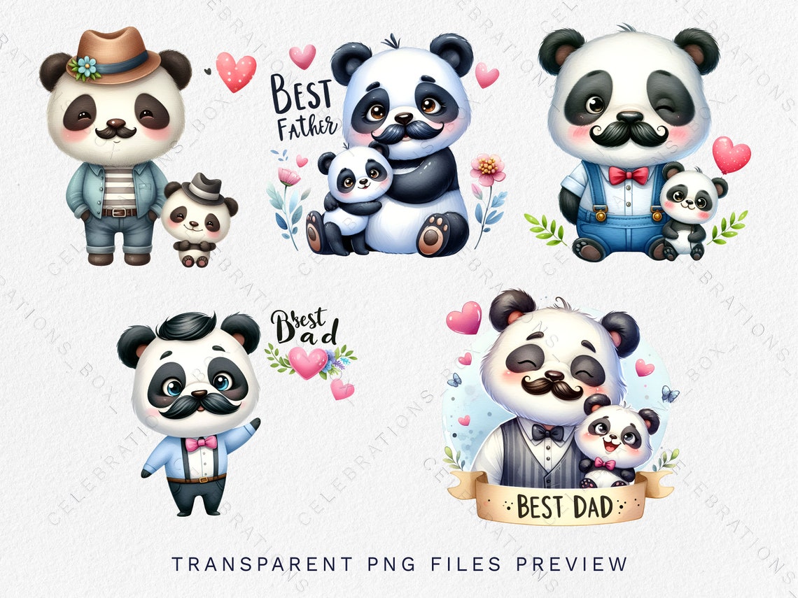 Daddy Panda & Baby Panda Clipart Watercolor Dad and Son Clipart, Happy