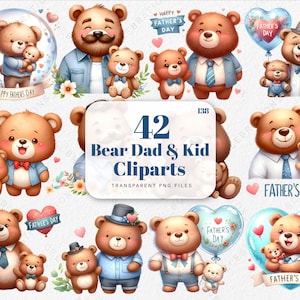 Happy Fathers Day clipartbundel, aquarel schattige beer papa en ik clipart, vader beer grafische clipart, baby beer clipart, vader clipart