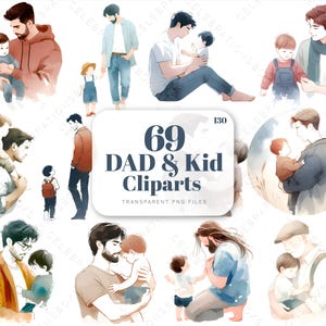 Clipart del Día del Padre en acuarela, Paquete de clipart del mejor papá, Padre e hijo PNG, Clipart de abuelo "Te amo papá", Descarga digital