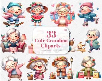 Cute Grannies Clipart, Watercolor Funny Old Lady Clipart, Granny Birthday PNG, Mothers Day Clipart, Mom Clipart PNG, Gift for Grandmother