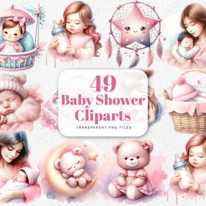 Its a Girl babyshower clipart Watercolor Pink Baby Shower PNG  Newborn Gender Reveal Clipart Mom and Baby Clipart For Sublimation Invitation