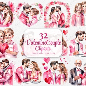 Aquarell Valentinstag Paar Clipart, Bester Freund Clipart, Valentinstag Süßigkeiten, Liebe Paar Clipart, Romantische Teenager, Valentinstag, Scrapbook
