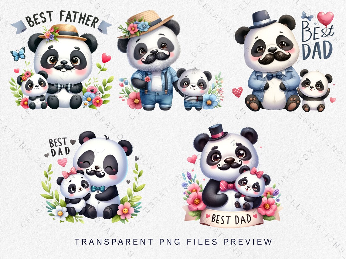 Daddy Panda & Baby Panda Clipart Watercolor Dad and Son Clipart, Happy