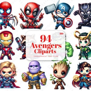 Cute Avengers Clipart, Aquarela Superhero Clipart, Hulk, Spider Man, Thor Black Panther, Iron Man PNG, Marvels Superhero PNG, Arquivo Digital