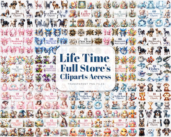 Watercolor Clipart Mega Bundle, Lifetime Access (Digital Download)