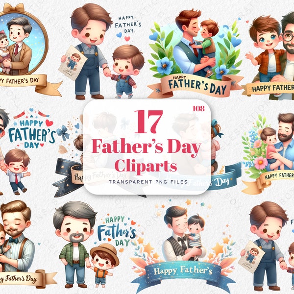 Watercolor Cute Father's day Clipart Dad with Kid PNG i love Father Daddy Grandfather  Father and child Fatherhood Best Dad Graphics Set