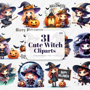 Halloween Witch Clipart, Cute Witch Clipart, Spooky Season PNG, Pumpkin Witch PNG, Cute Halloween PNG, Halloween Elements, Witchy Graphics