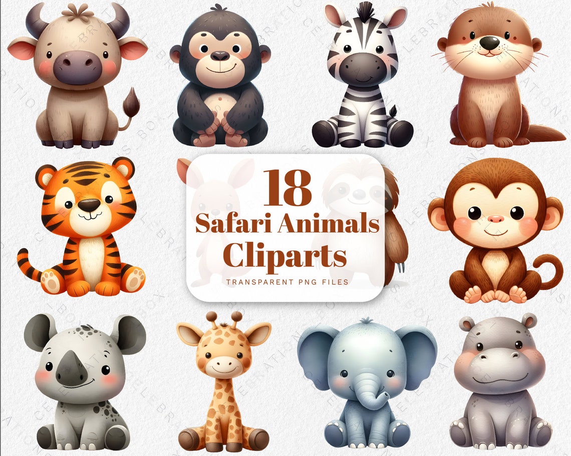 Cute Watercolor Safari Animals Clipart Baby Boho Safari Jungle Animals ...