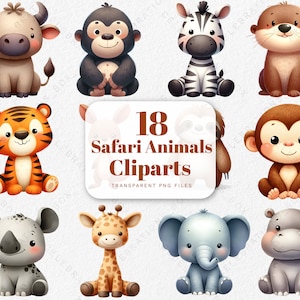 Cute Watercolor Safari Animals Clipart Baby Boho Safari Jungle Animals Png Quirky Africa Jungle Animal Clipart for Nursery Decor Baby Shower
