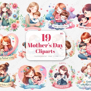 Happy Mother's Day Clipart Aquarell Mutter und Tochter PNG Niedliche Mama und Baby Grafik Liebe Dich Mama Clipart für Mutterschaft druckbare Karte