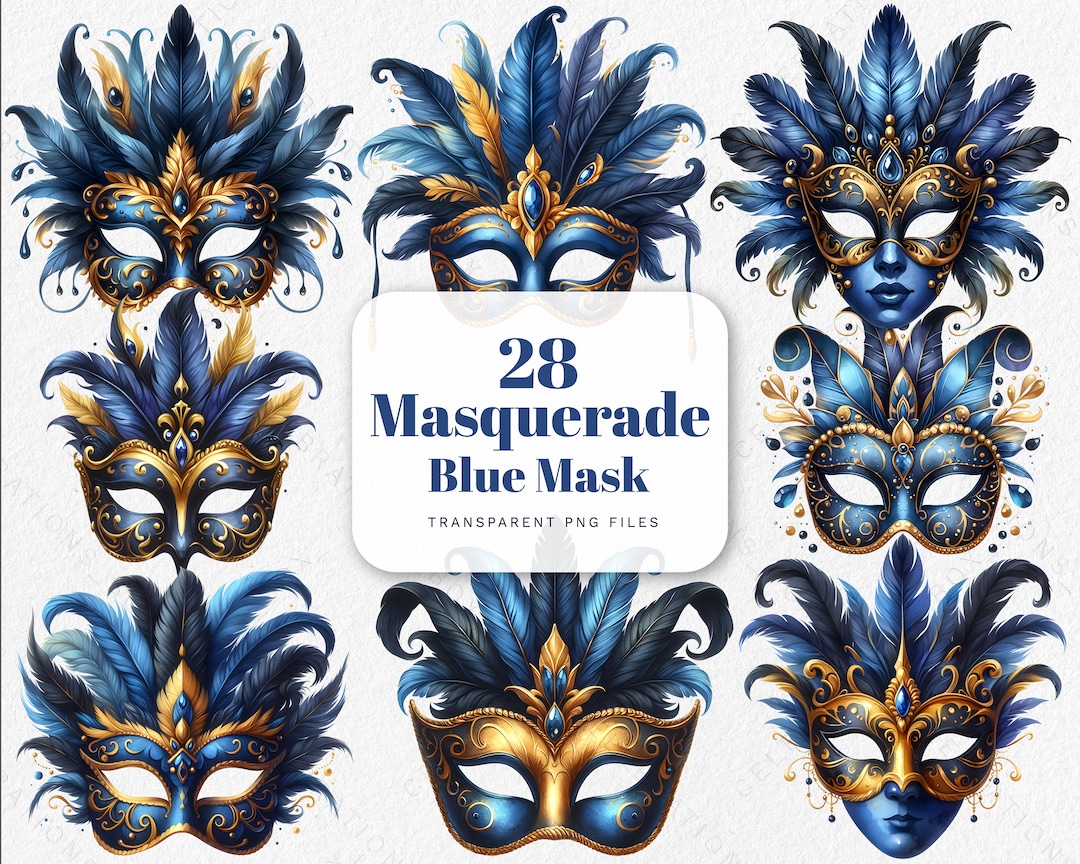 Venetian Masquerade Blue Mask Cliparts Watercolor Party Carnival Masks ...