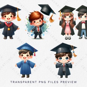 Peut inclure: Six illustrations de dessins anim&eacute;s de dipl&ocirc;m&eacute;s portant des chapeaux et des robes. Les dipl&ocirc;m&eacute;s sont dans diverses poses, notamment en tenant un dipl&ocirc;me, en lan&ccedil;ant leur chapeau en l'air et en souriant. Les illustrations sont dans un style color&eacute; et sont parfaites pour les cartes de v&oelig;ux de dipl&ocirc;mes, les invitations ou autres documents de c&eacute;l&eacute;bration.