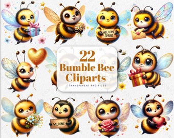 kawaii Cute Bumble Bees Clipart Watercolor Little Honey Bee Graphics Spring Baby Bee PNG for Sublimation Stationary Greeting Printable Bee