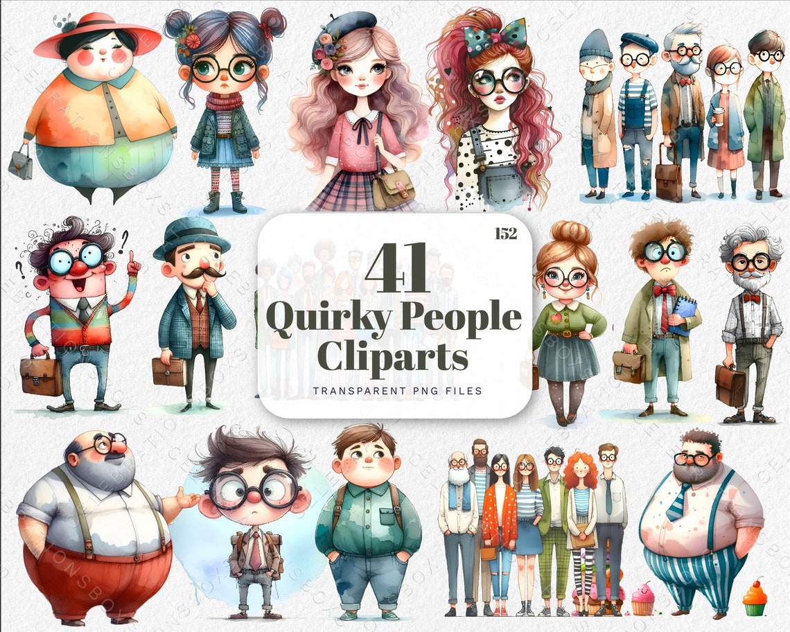 Quirky People Clipart, Quirky Man Clipart, Quirky Woman Clipart, Quirky ...