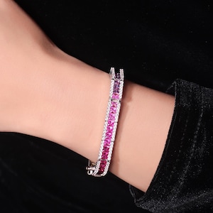 925 Sterling Silber Regenbogen Saphir Armband Lab erstellt Regenbogen Sapphire Tennis Armband Diamant Armband Frauen Geschenk Armband für sie.