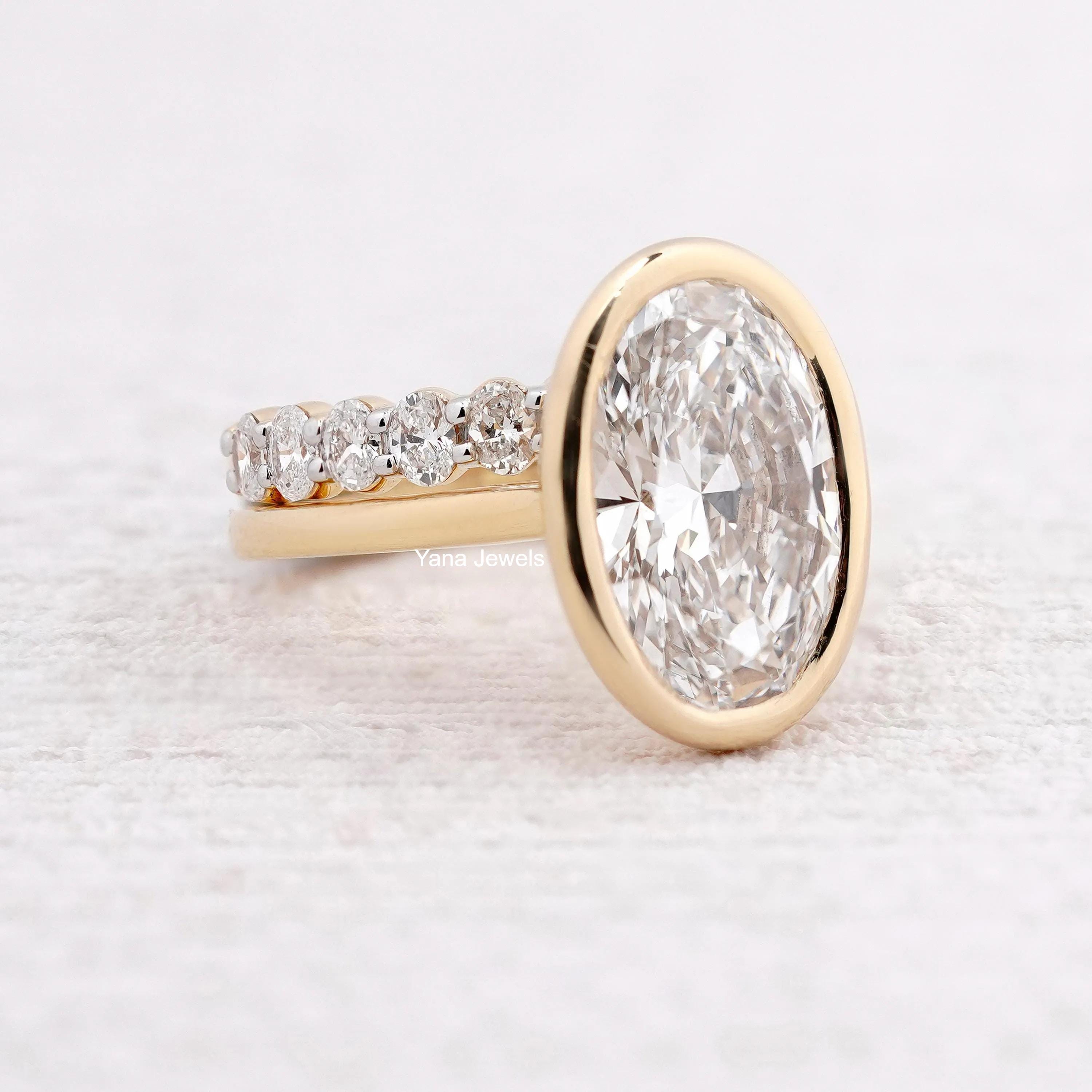 3.50CT Oval Cut Moissanite Bridal Ring Set, 18K Solid Gold Engagement ...