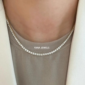 Elegant 14k Tennis 3 MM Round Diamond Moissanite Necklace on Solid Gold Chain - Stunning Women's Jewelry Gift