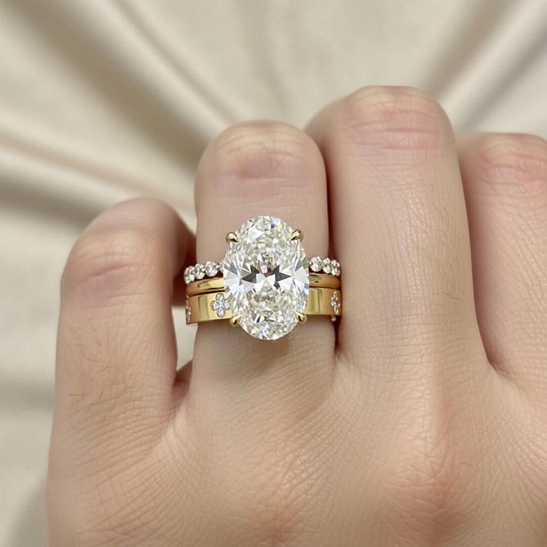 3CT Oval Cut Moissanite Wedding Ring Set Engagement Ring Set Three Ring ...