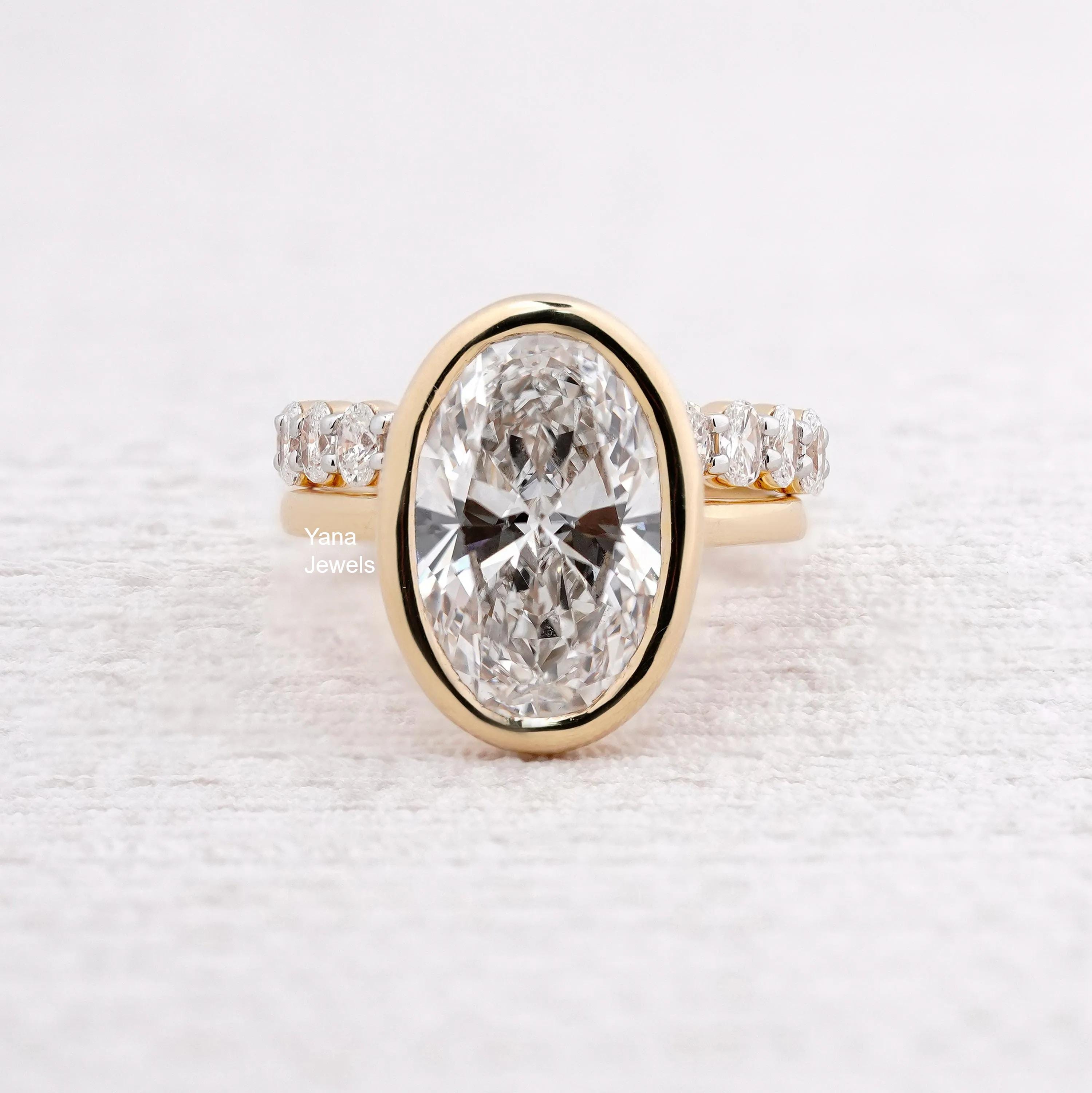3.50CT Oval Cut Moissanite Bridal Ring Set, 18K Solid Gold Engagement ...