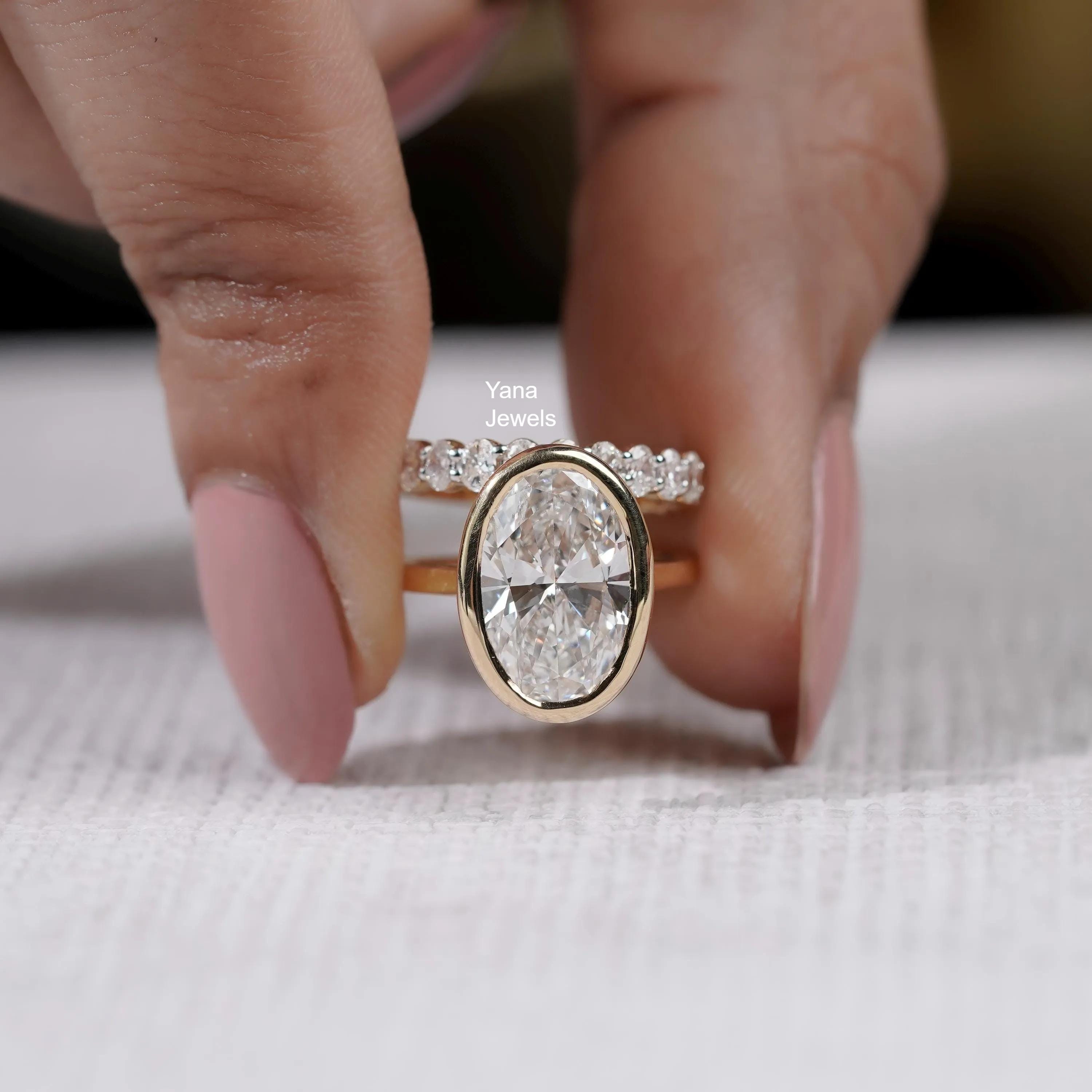 3.50CT Oval Cut Moissanite Bridal Ring Set, 18K Solid Gold Engagement ...