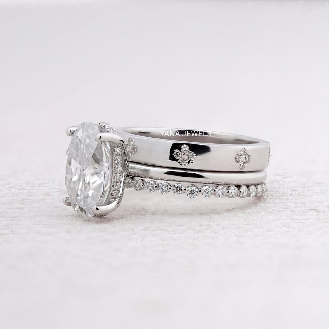 3CT Oval Cut Moissanite Bridal Ring Set Engagement Ring Set Three Ring ...