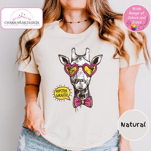 Hipster Giraffe T-Shirt - Funny Cartoon Animal Tee with Glasses and Bowtie - Cute Oversized Unisex Graphic Zoo Lover Shirt