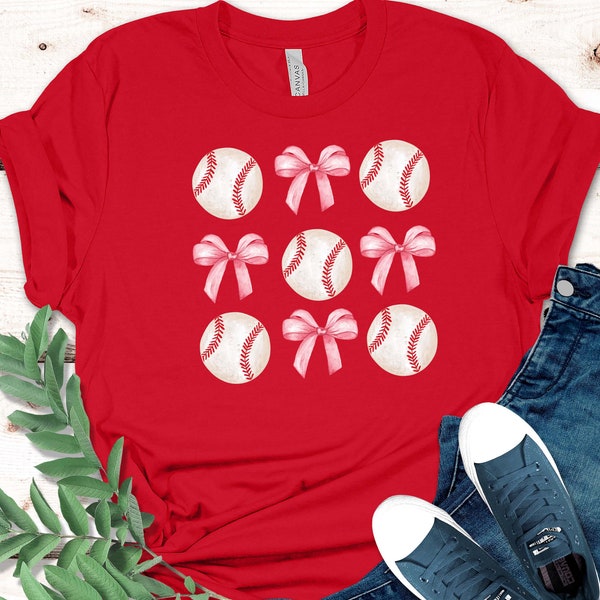 Baseball Bow T-Shirt, Baseball Ribbon T-Shirt, Sports Mama Tee, Pink Bow Tee, Baseball Gift T-Shirt, Baseball Outfit, Baseball Tee