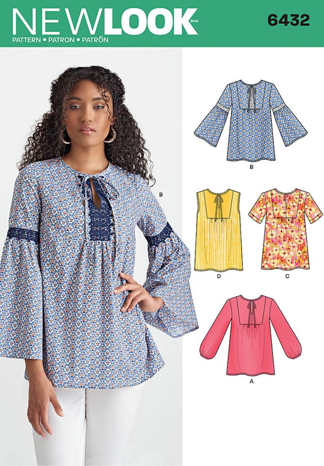 New Look Sewing Pattern 6432 N6432 Misses' Blouses With Sleeve and Trim ...
