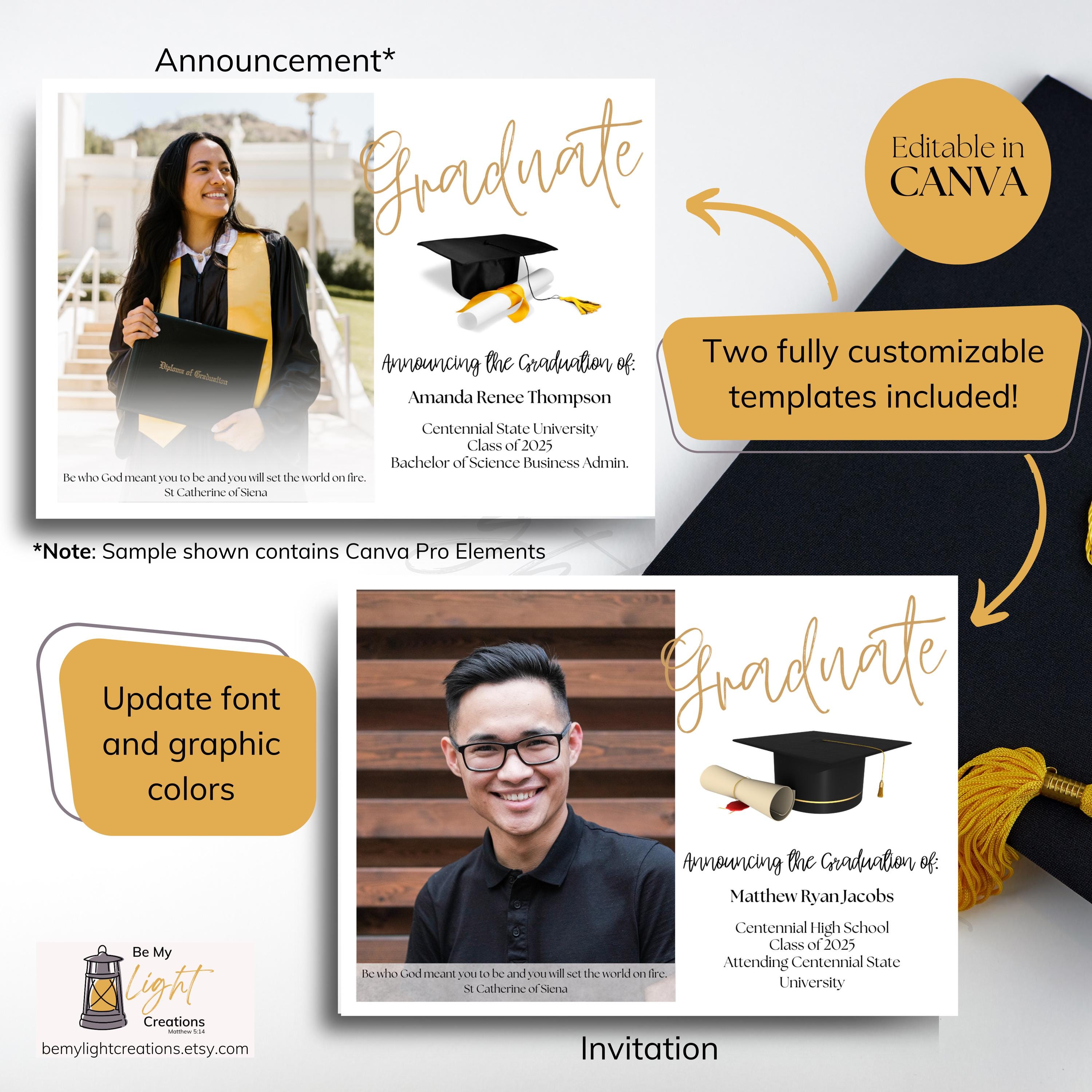 Editable Graduation Invitation & Announcement Graduate Design Digital ...