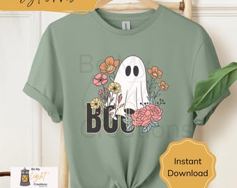 Floral Ghost Boo PNG Design Digital Download file Instant Download Digital Only Halloween Graphic Design for Sublimation Cute Ghost
