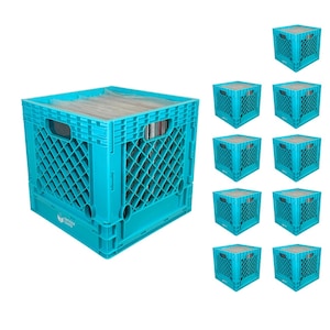 Diamond Blue Vinyl Record Storage Crate: Collapsible & Stackable - 10 Pack