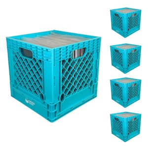 Diamond Blue Vinyl Record Storage Crate: Stackable LP Organizer - 5 Pack