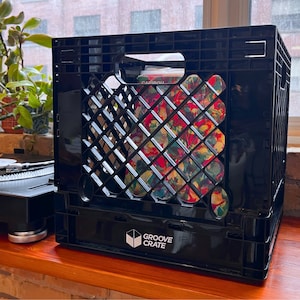 Vinyl Record Storage Crate for 12&quot; Vinyl LP Collapsible and Stackable Milk Crate in Black - 3 Pack - By Groove Crate