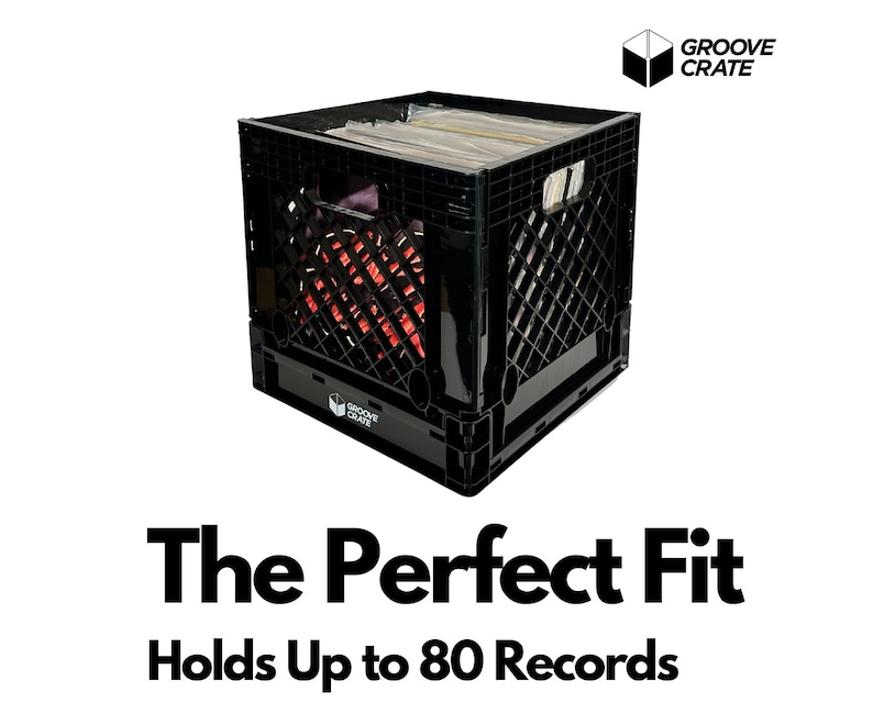 Vinyl Record Storage Milk Crate for 12-inch Vinyl LP Collapsible Foldable and Stackable Milk Crate in Black By Groove Crate image 6