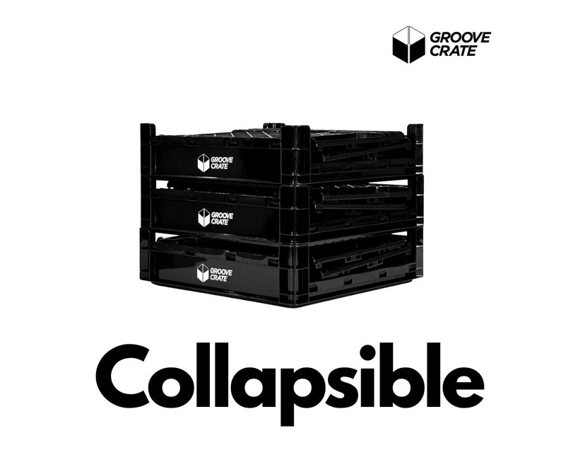 Vinyl Record Storage Milk Crate for 12-inch Vinyl LP Collapsible Foldable and Stackable Milk Crate in Black By Groove Crate image 7
