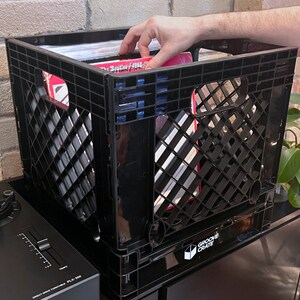 Vinyl Record Storage Crate for 12&quot; Vinyl LP Collapsible and Stackable Milk Crate in Black - 5 Pack - By Groove Crate
