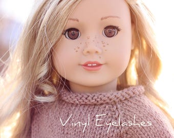 Vinyl Doll Eyelashes for 18 Inch Dolls – 6 pairs - Custom Adhesive Decals – Doll Accessories