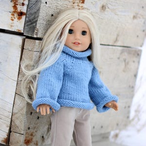 Hand Knit Sky Blue Doll Sweater for 18&quot; Dolls