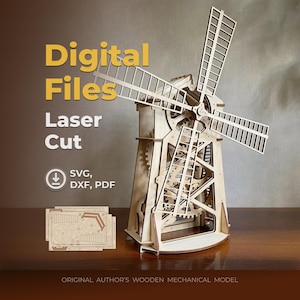 Mill – Laser Cut File, Wooden mechanical model, SVG DXF plans for laser cutting machines, vector files