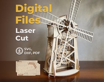 Mill – Laser Cut File, Wooden mechanical model, SVG DXF plans for laser cutting machines, vector files