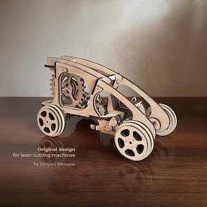 Buggy – SVG Laser Cut File, Wooden mechanical model, Plan for Cutting Machines with a Rubber band Motor image 2