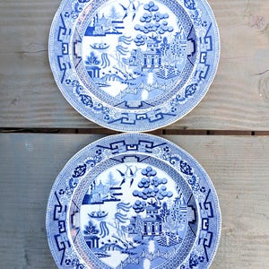 Set of Two Antique Blue Willow Dinner Plates