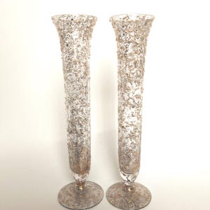 Pair of West Virginia Glass Speckled Footed Gold Splatter Glassware