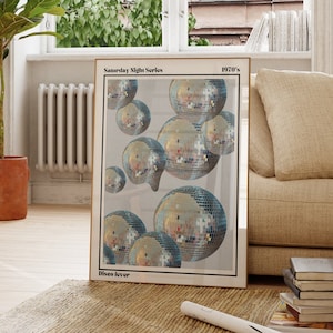 Impression Disco, gros titre d'art mural, décoration girly rétro, affiche de mode, affiche boule disco, poster vintage, decoration année 70